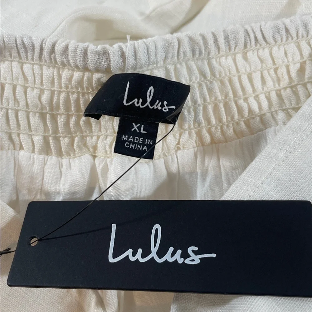 Lulus White Linen Blend with Bow Belted High-Waisted Wide-Leg Pants Size XL NEW - Picture 7 of 9